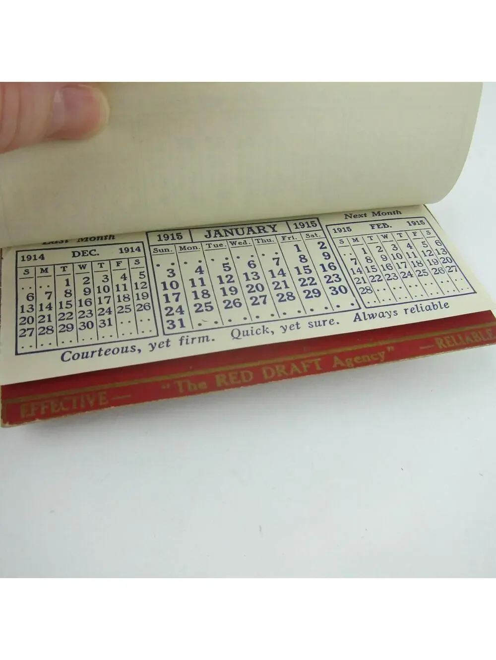 Antique 1914 Calendar Pad K. & M. Red Drafts Agency Debt Collection 4.75 x 2.5